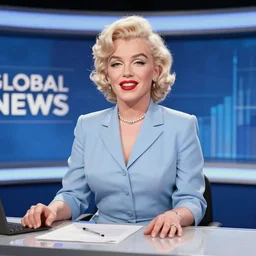Marilyn Monroe as a Global News anchor, realistic, 4K