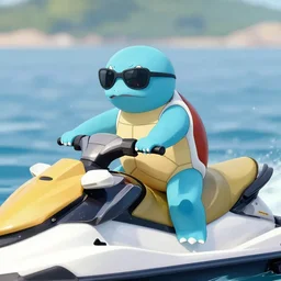 squirtle riding a jetski wearing sunglasses