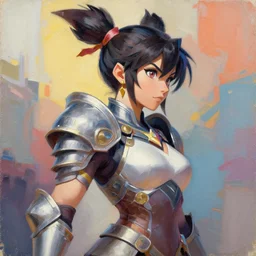 greg manchess portrait painting of partially armored ahri from league of legends as overwatch character, medium shot, asymmetrical, profile picture, organic painting, sunny day, matte painting, bold shapes, hard edges, street art, trending on artstation, by huang guangjian, gil elvgren, ruan jia, randy vargas, greg rutkowski, gaston bussiere