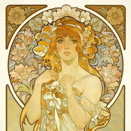 an art nouveau illustration in the style of mort kunstler, and in the style of charlie bowater, and in the style of alphonse mucha. floral patterns. symmetry, smooth, sharp focus, semi - realism, intricate detail.
