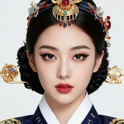 junoesque female korean vampiress, jeweled headdress, heavy mascara, strong line, saturated color, beautiful! coherent! by frank frazetta, high contrast, minimalism