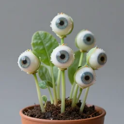 A potted plant growing human eyeballs on stalks. 8k high resolution, extremely detailed. High resolution nature photography.
