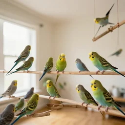 a room filled with budgies