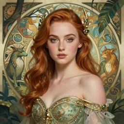 Sophie Turner  as Ruler of the Jungle, cute, fantasy, intricate, elegant, highly detailed, digital painting, 4k, HDR, concept art, smooth, sharp focus, illustration, art by artgerm and H R Giger and alphonse mucha