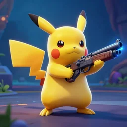 screen shot from fortnite pikachu in fornite holding shotgun ray tracing 3 d cgsociety dramatic lighting