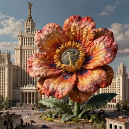 colossal grotesque flower made from best unfulfilled communist projects in the middle of abandoned post soviet constructivist cityscape, Stalinist architecture, ultradetailed, Intricate by Hayao Miyazaki and Josan Gonzalez and Makoto Shinkai and Giuseppe Arcimboldo and Wes Anderson