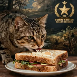 “cat eating a huge sandwich by rembrandt”