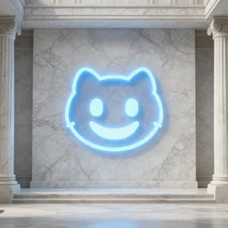 A huge artifact in a marble temple, a glowing logo of Discord is painted on it, dark, digital art, trending on artstation