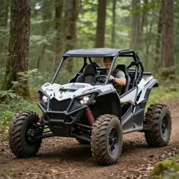 off road buggy in the forest, driver is smilimg, artstatiom, 4 k, incredibly detailed