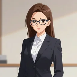 female lawyer in business suit, anime, light brown neat hair, trending on artstation, portrait, digital art, modern, sleek, highly detailed, formal, serious, determined, lawyer, colorized, smooth, charming, pretty, glasses