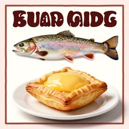 ( motivational poster ) with a ( ( trout ) ) and a pop - tart on it, where the pop - tart is sitting on a plate