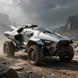 an armored futuristic sci fi vehicle