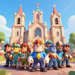 a church in all, clash royal style characters, unreal engine 5, octane render, detailed, cinematografic, cinema 4 d
