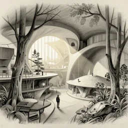 panoramic highly detailed taliesin, global illumination, radiant light, detailed and intricate environment, sketch drawing by frank lloyd wright