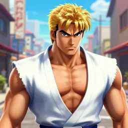 detailed portrait ryu from capcom street fighter 3, street fighter, capcom, japanise town behind, barefoot, white gi, red bandana, head bandana, detailed hands, by yusuke murata and eisuke ogura and naoto kuroshima, artstation, highly - detailed, cgsociety, 8 k, hd, pixiv, pencil and ink, dark colors, intricate details