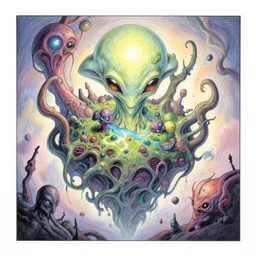 a beautifully and highly detailed illustration of a strange alien world by Daniel Merriam|Graphic Novel, Visual Novel, Colored Pencil, Comic Book:.6