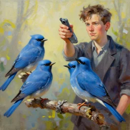 blue birds, robopunk, oil painting, sunlit, paint texture, digital painting, highly detailed, artstation, sharp focus, illustration, concept art, ruan jia, wlop, charlie bowater, tom bagshaw, norman rockwell