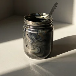 painting of jar of swirling ink on a desk, dramatic afternoon lighting, intense watercolor, heavy metal, by moebius