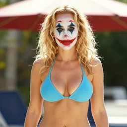 Pamela Anderson in a bikini with joker makeup