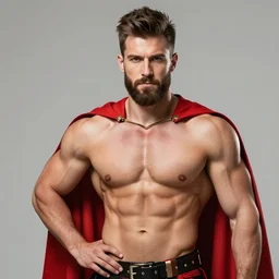 bearded handsome - spartan man gerard - butler wearing red - cape, bodybuilder posing, portrait, jojo cover art, jojo anime style, david production, style of vento aureo cover art, style of stone ocean cover art, style of steel ball run cover art, style of jojolion cover art, ilya kuvshinov style, alexandra fomina artstation, illustrated by hirohiko araki