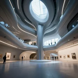 interior futuristic art gallery wide angle highly detailed by ricardo boffil and saturno butto and jim burns, captivating 8 k hdr, octane render godrays