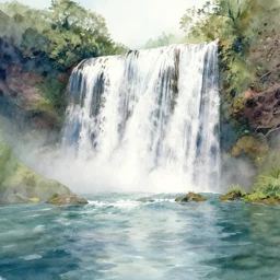 a tranquil waterfall, watercolor by bob ross
