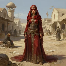 a full body portrait of a beautiful post apocalyptic offworld merchants quarter bedouin blind pulp fiction scarlet wild rogue barbarian leper begging by the roadside, intricate, elegant, highly detailed, digital painting, artstation, concept art, smooth, sharp focus, illustration, art by krenz cushart and artem demura and alphonse mucha