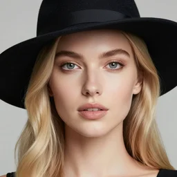 a beautiful blonde female photo, wearing hat professionally retouched, soft lighting, in a photography studio, realistic, smooth face, perfect eyes, wide angle, sharp focus on eyes, 8 k high definition, insanely detailed, intricate, elegant, art by artgerm and wlop