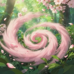 closeup a swirl of rose petals and sakura flowers and green leaves, in gentle green dawn light, air and forest background, eyvind earle, studio ghibli painting, cinematic lighting, volumetric lighting, smooth, sharp focus, highly detailed, render in unreal engine 5, artstation, deviantart, behance, trending, epic composition, octane, light rays, award - winning