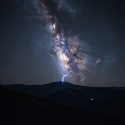 realistic photo of milky way galaxy over mountains, at dark night, cinematic lightening, wide angle shot, very hyper realistic, highly detailed, fantasy art station
