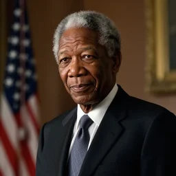 a film still of Morgan Freeman as president of the United States, dramatic lighting