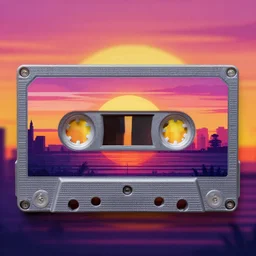 a mixtape cover with synthwave sunset