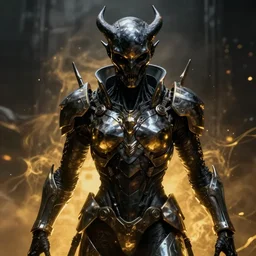 a dark sci fi horror quarter - length portrait of a shadow demon wearing futuristic sci fi armor made of metal plates, cinematic lighting, smooth, high detail, dark fantasy, sci fi horror, smooth, intricate, unreal engine, octane render, by vitaly bulgarov artstation, golden rule, sense of action, fog volumes, vivid color glow, post processing, cgsociety
