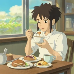 breakfast, digital art, illustrations, by makoto shinkai and studio ghibli