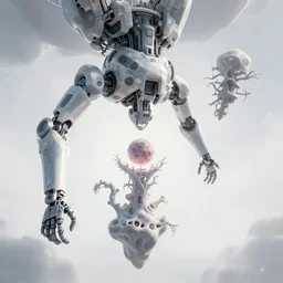 a machine god in the machine universe encounters a living being organic cosmos inside an asymmetric orthogonal non - euclidean upside down inside out world with an infinite cosmic spiral waterfall of living information, inspired by android jones and blake foster, hyperrealistic, extreme detail, digital art, concept art, rendered in cinema 4 d, cryengine 8 k