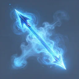 a magical arrow soars through the air exploding into blue mist, digital art, featured on artstation, swirling energy