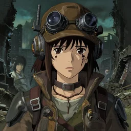 a film still of a sad dieselpunk archeologist girl, finely detailed features, closeup at the faces, dramatic cinematic, at ruins city, gapmoe yandere grimdark, trending on pixiv fanbox, painted by greg rutkowski makoto shinkai takashi takeuchi craig mullins, alphonse mucha, studio ghibli, pixiv