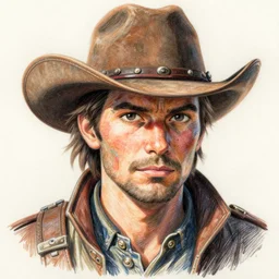 post - apocalyptic cowboy, finely illustrated face, highly detailed, colored pencil, studio ghibli, tankobon, in the style of ilya kuvshinov and stanley artgerm lau