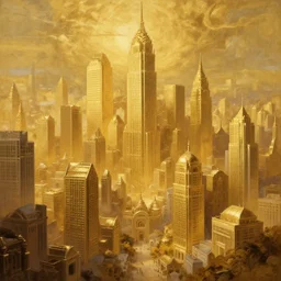 illustration of the city of heaven made of gold, realistic painting, classical painting, high definition, digital art, matte painting, very detailed, realistic