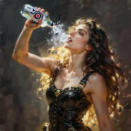 hastur throwing back an ice cold natty lite, character art, concept art, painting by Yoann Lossel