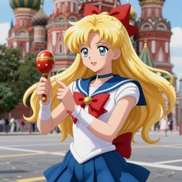 sailor jupiter play in maracas, background street in moscow, anime art, unreal render, hyper detailed drawing, intricate, anime key visual, manga, digital painting, artstation, hard focus, symmetry, illustration, landscape