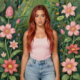 dua lipa in the flower garden by Mark Ryden and Alex Gross, Todd Schorr highly detailed