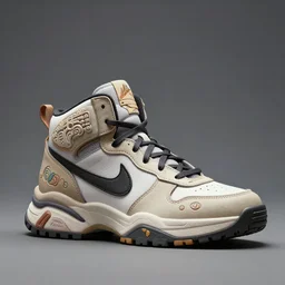 perfect sleek sneaker artstation digital painting design, nike high top armored chunky shoes, sneaker design with sculpted aztec animal head motifs, chunky sci fi overwatch fantasy jrpg shoes designed by akira toriyama and studio ghibli