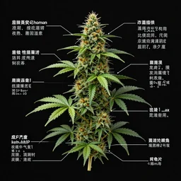 cannabis plant, detailed anatomical diagram, pointers with descriptions, illustration, 4 k