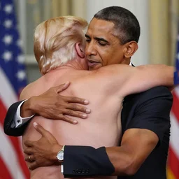 obama hugging donald trump while shirtless