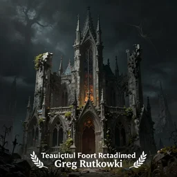beautiful digital matter cinematic painting of whimsical gothic ruins closup enchanted dark background, by greg rutkowki artstation