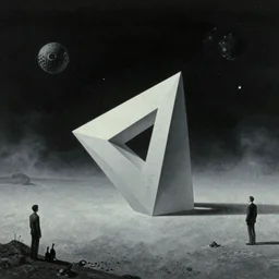 impossible geometry in space, liminal space, cassette futurism, cosmic horror, atmospheric haze, film. illustration by edward hopper, norman rockwell. film still, 1 6 mm cinematography