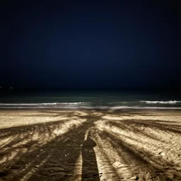 on the beach, at night