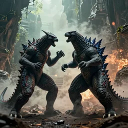 Cthulhu fighting Godzilla