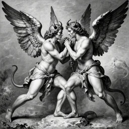 devil fighting angels, hyper realism, epic composition, fine details, extremely detailed, black and white, very sharp, in the style of albrecht durer